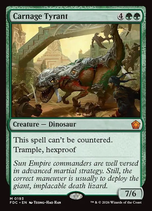 Carnage Tyrant, carta Magic di tipo Creature — Dinosaur illustrata da Yeong-Hao Han