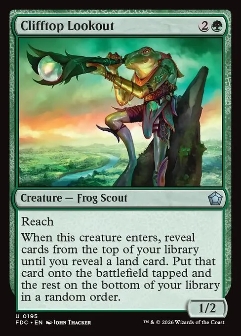 Clifftop Lookout, carta Magic di tipo Creature — Frog Scout illustrata da John Thacker