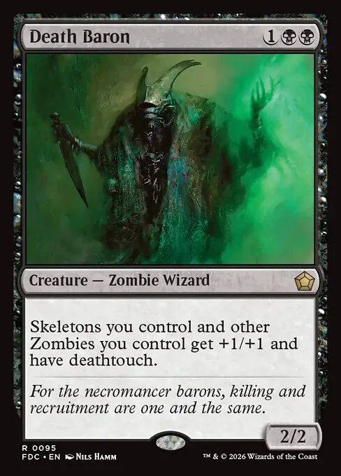 Death Baron, carta Magic di tipo Creature — Zombie Wizard illustrata da Nils Hamm