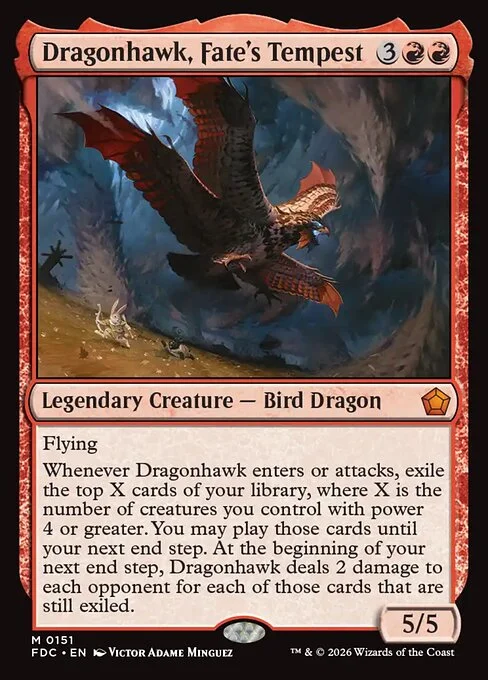 Dragonhawk, Fate's Tempest, carta Magic di tipo Legendary Creature — Bird Dragon illustrata da Victor Adame Minguez