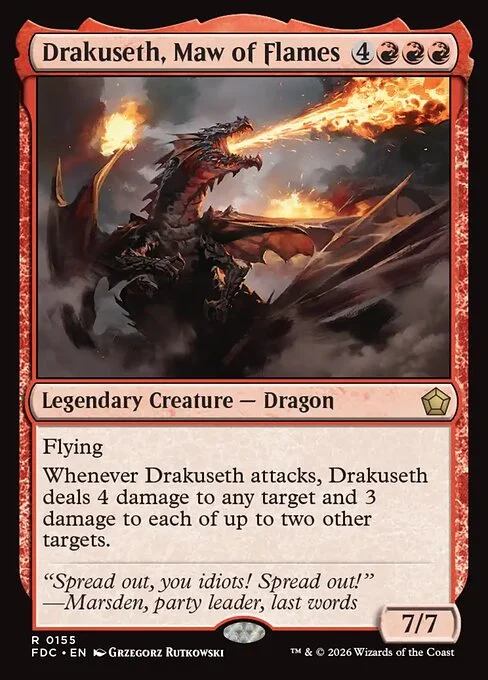 Drakuseth, Maw of Flames, carta Magic di tipo Legendary Creature — Dragon illustrata da Grzegorz Rutkowski