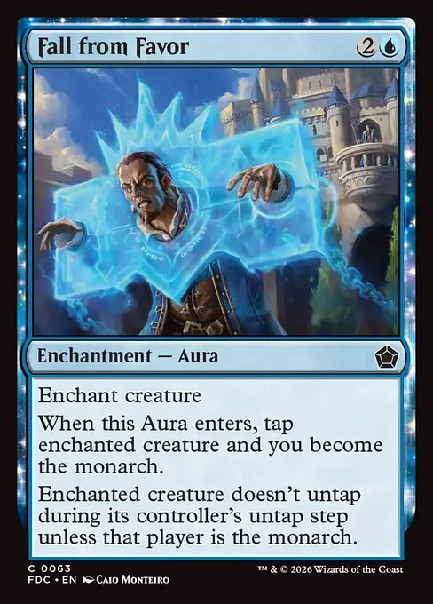 Fall from Favor, carta Magic di tipo Enchantment — Aura illustrata da Caio Monteiro