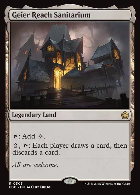 Geier Reach Sanitarium, carta Magic di tipo Legendary Land illustrata da Cliff Childs
