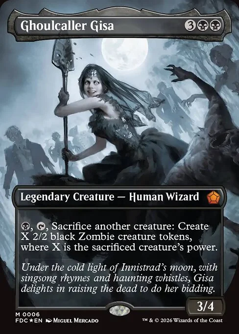 Ghoulcaller Gisa, carta Magic di tipo Legendary Creature — Human Wizard illustrata da Miguel Mercado
