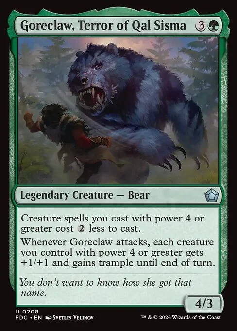 Goreclaw, Terror of Qal Sisma, carta Magic di tipo Legendary Creature — Bear illustrata da Svetlin Velinov