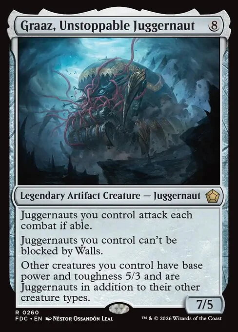 Graaz, Unstoppable Juggernaut, carta Magic di tipo Legendary Artifact Creature — Juggernaut illustrata da Néstor Ossandón Leal