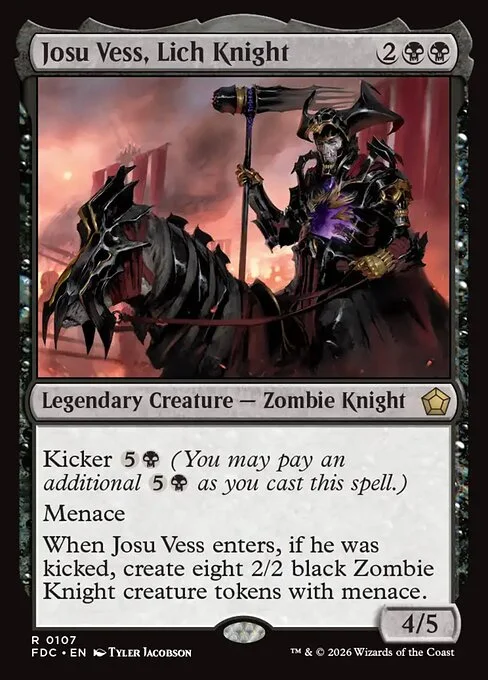 Josu Vess, Lich Knight, carta Magic di tipo Legendary Creature — Zombie Knight illustrata da Tyler Jacobson