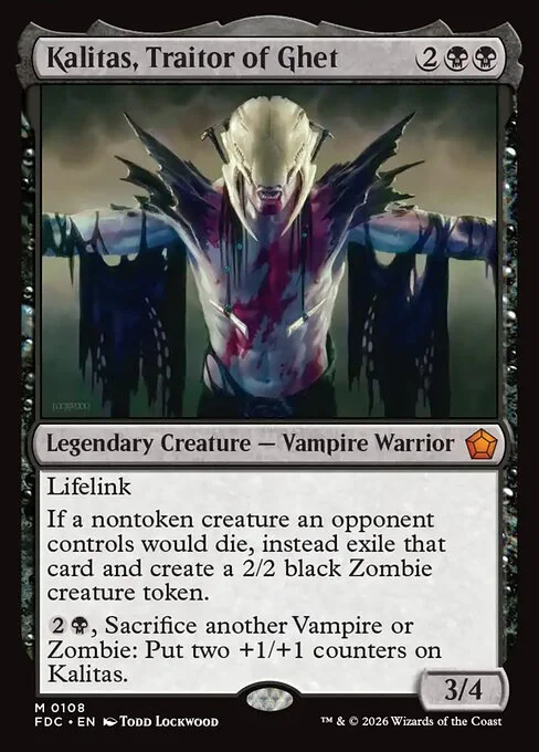 Kalitas, Traitor of Ghet, carta Magic di tipo Legendary Creature — Vampire Warrior illustrata da Todd Lockwood