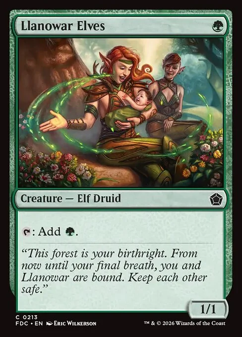 Llanowar Elves, carta Magic di tipo Creature — Elf Druid illustrata da Eric Wilkerson