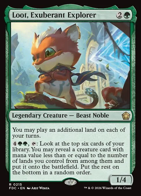 Loot, Exuberant Explorer, carta Magic di tipo Legendary Creature — Beast Noble illustrata da Arif Wijaya