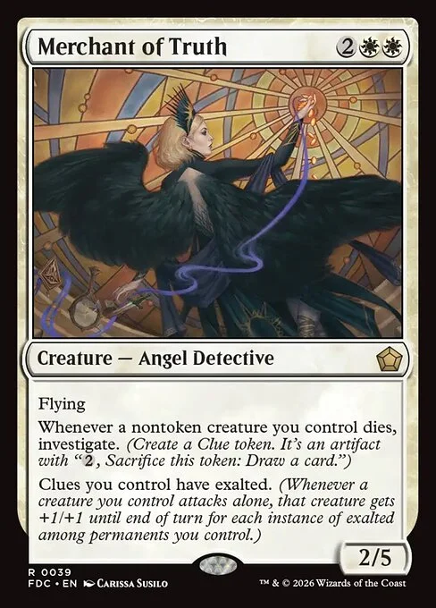 Merchant of Truth, carta Magic di tipo Creature — Angel Detective illustrata da Carissa Susilo