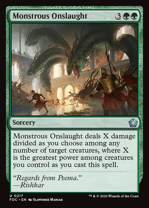 Monstrous Onslaught, carta Magic di tipo Sorcery illustrata da Slawomir Maniak