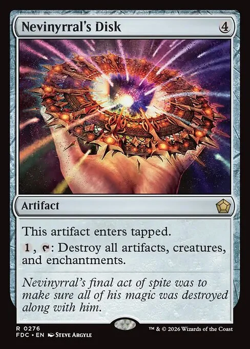 Nevinyrral's Disk, carta Magic di tipo Artifact illustrata da Steve Argyle