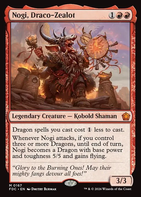 Nogi, Draco-Zealot, carta Magic di tipo Legendary Creature — Kobold Shaman illustrata da Dmitry Burmak