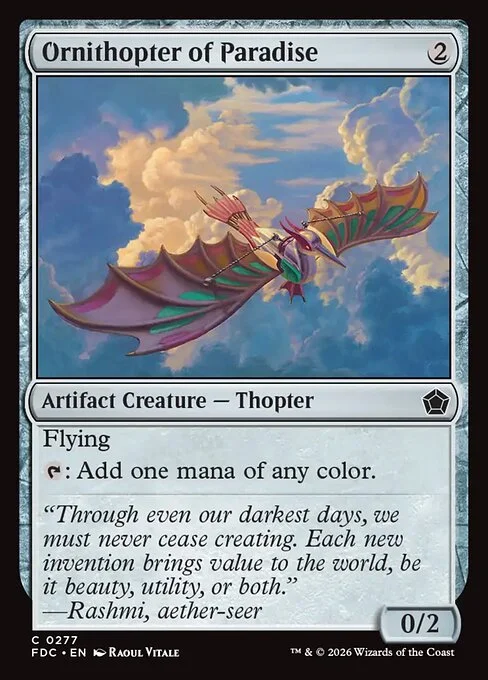 Ornithopter of Paradise, carta Magic di tipo Artifact Creature — Thopter illustrata da Raoul Vitale
