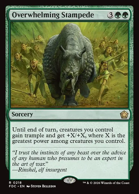 Overwhelming Stampede, carta Magic di tipo Sorcery illustrata da Steven Belledin