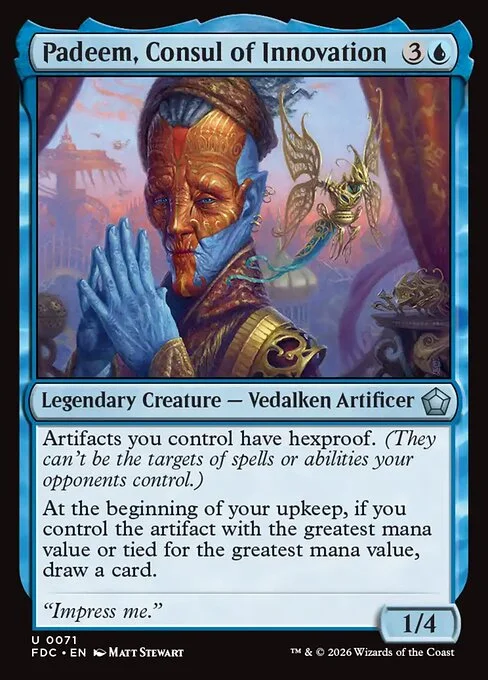 Padeem, Consul of Innovation, carta Magic di tipo Legendary Creature — Vedalken Artificer illustrata da Matt Stewart