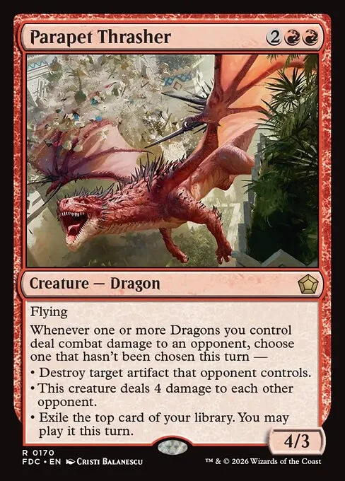 Parapet Thrasher, carta Magic di tipo Creature — Dragon illustrata da Cristi Balanescu