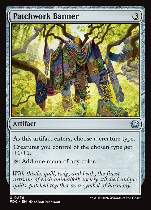 Patchwork Banner, carta Magic di tipo Artifact illustrata da Sarah Finnigan