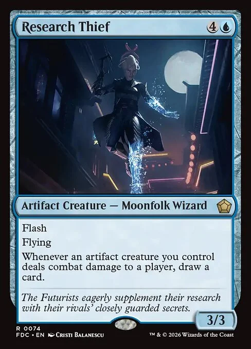 Research Thief, carta Magic di tipo Artifact Creature — Moonfolk Wizard illustrata da Cristi Balanescu