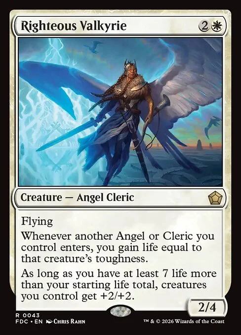 Righteous Valkyrie, carta Magic di tipo Creature — Angel Cleric illustrata da Chris Rahn