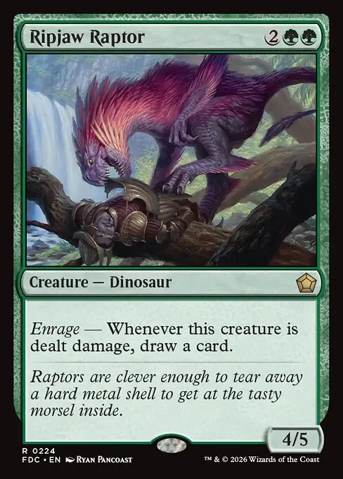 Ripjaw Raptor, carta Magic di tipo Creature — Dinosaur illustrata da Ryan Pancoast
