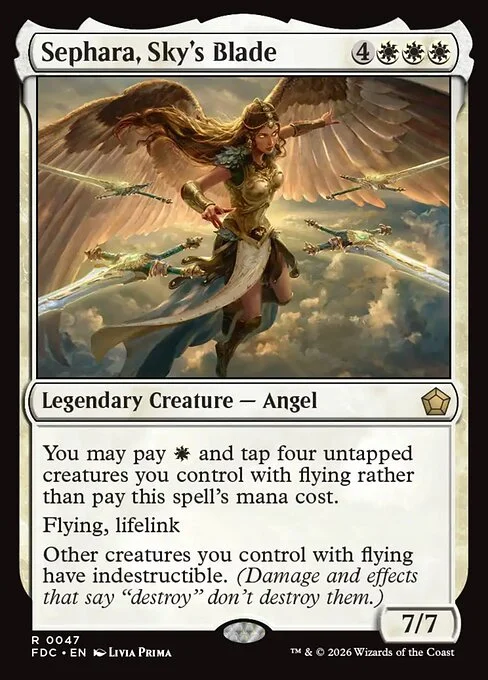Sephara, Sky's Blade, carta Magic di tipo Legendary Creature — Angel illustrata da Livia Prima