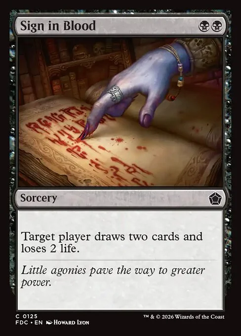 Sign in Blood, carta Magic di tipo Sorcery illustrata da Howard Lyon