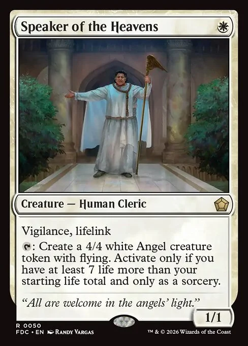 Speaker of the Heavens, carta Magic di tipo Creature — Human Cleric illustrata da Randy Vargas