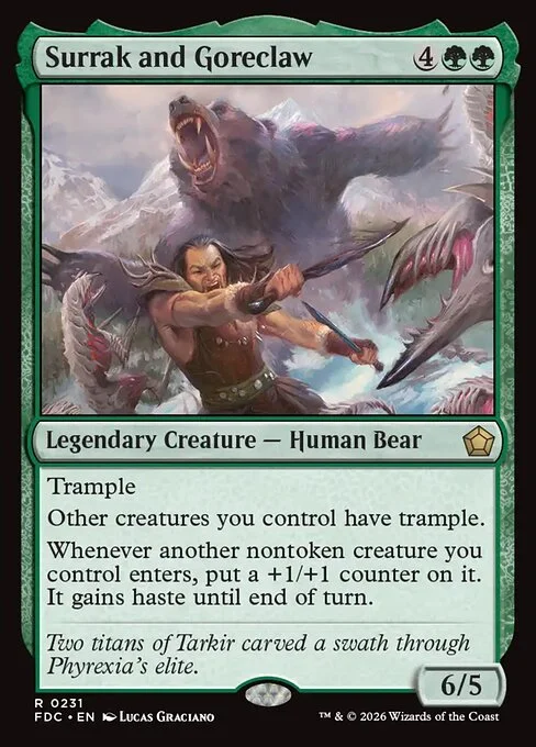 Surrak and Goreclaw, carta Magic di tipo Legendary Creature — Human Bear illustrata da Lucas Graciano