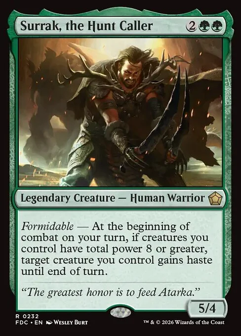 Surrak, the Hunt Caller, carta Magic di tipo Legendary Creature — Human Warrior illustrata da Wesley Burt