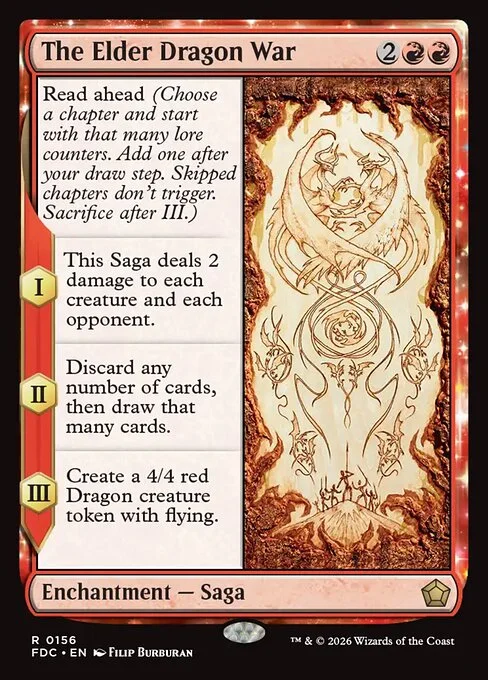 The Elder Dragon War, carta Magic di tipo Enchantment — Saga illustrata da Filip Burburan