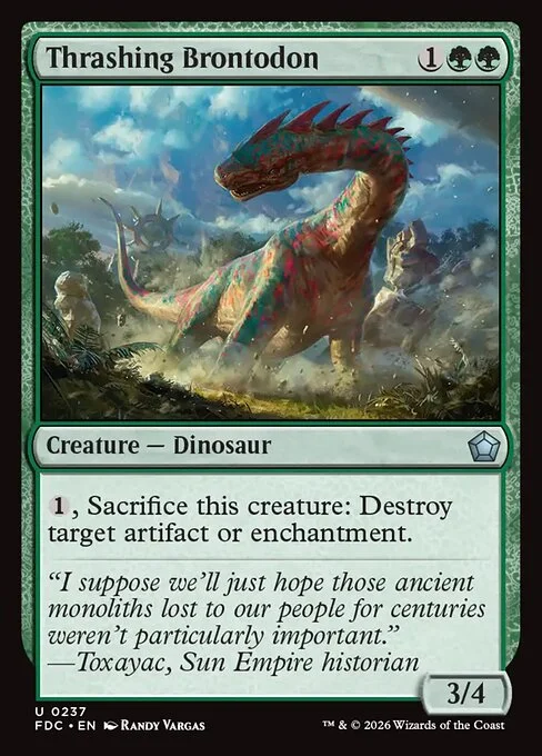 Thrashing Brontodon, carta Magic di tipo Creature — Dinosaur illustrata da Randy Vargas