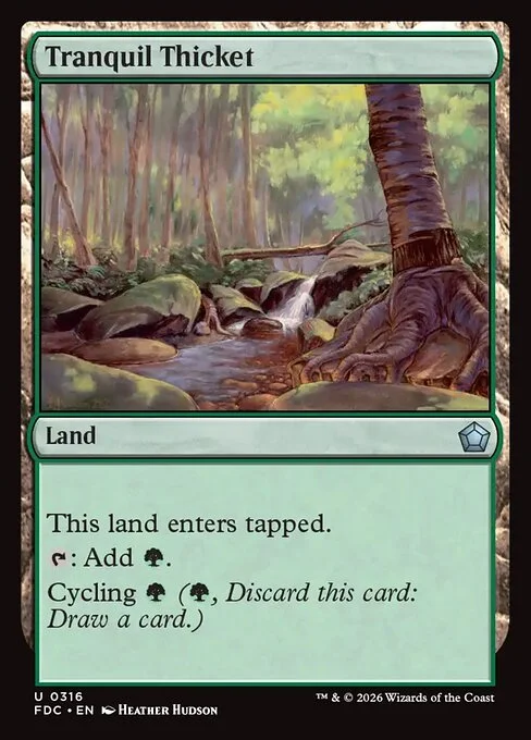 Tranquil Thicket, carta Magic di tipo Land illustrata da Heather Hudson