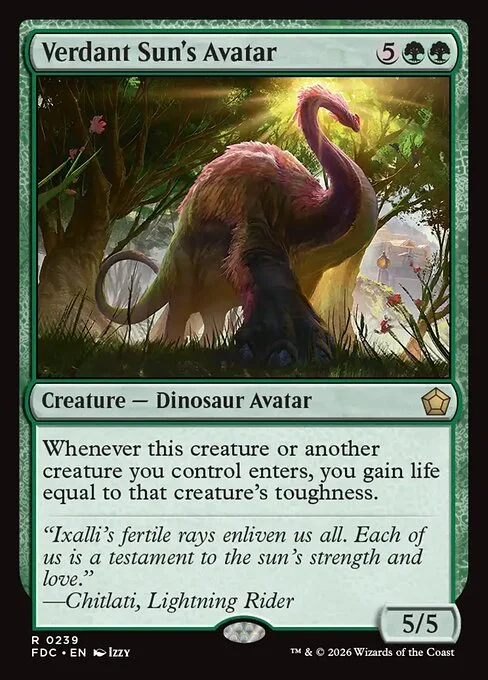 Verdant Sun's Avatar, carta Magic di tipo Creature — Dinosaur Avatar illustrata da Izzy