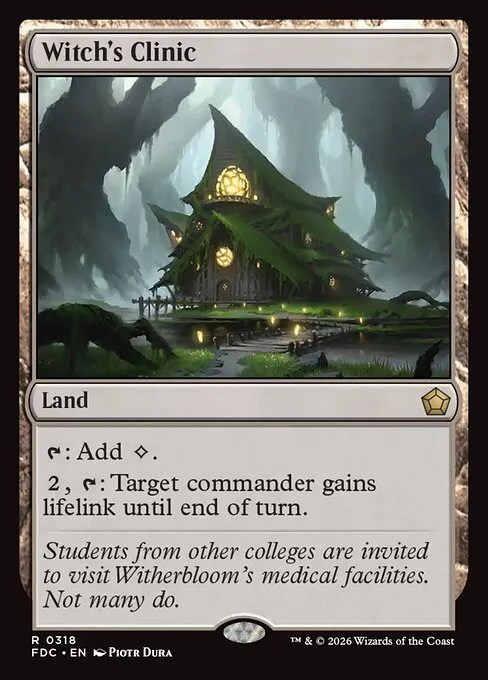 Witch's Clinic, carta Magic di tipo Land illustrata da Piotr Dura
