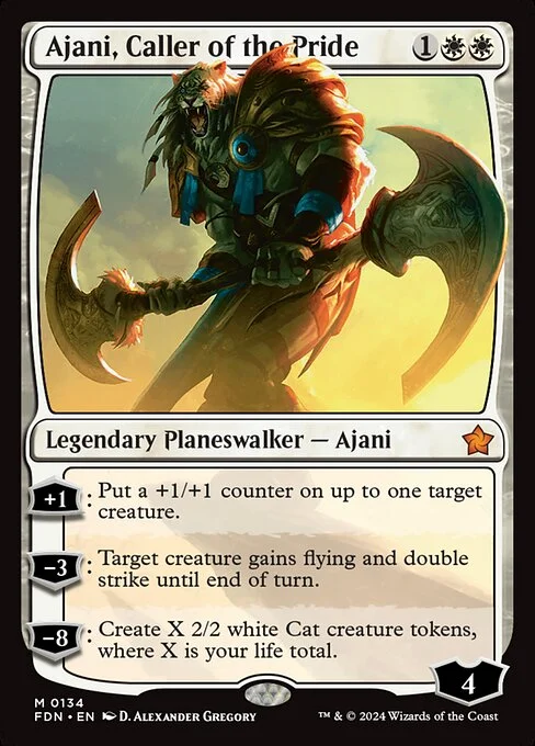 Ajani, Caller of the Pride, carta Magic di tipo Legendary Planeswalker — Ajani illustrata da D. Alexander Gregory