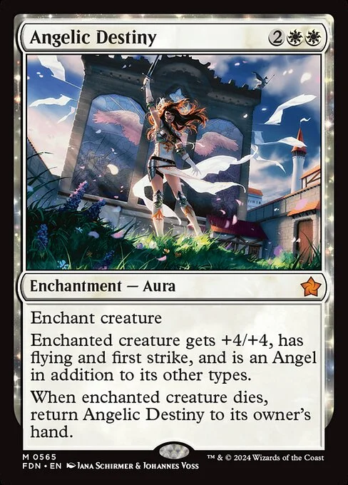 Angelic Destiny, carta Magic di tipo Enchantment — Aura illustrata da Jana Schirmer & Johannes Voss