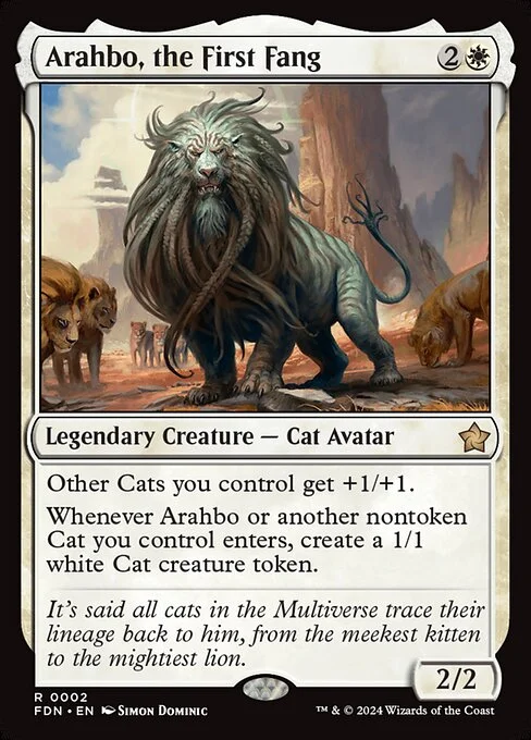 Arahbo, the First Fang, carta Magic di tipo Legendary Creature — Cat Avatar illustrata da Simon Dominic