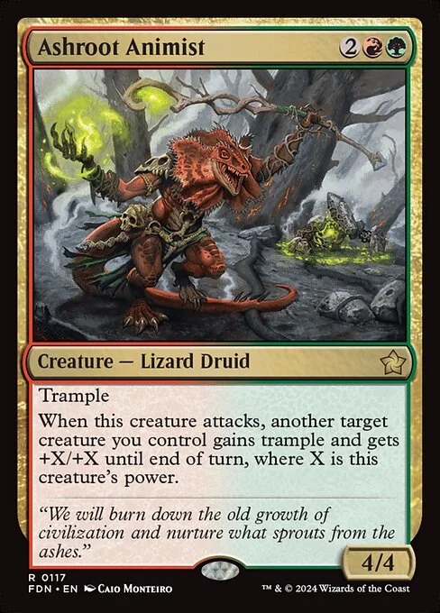 Ashroot Animist, carta Magic di tipo Creature — Lizard Druid illustrata da Caio Monteiro