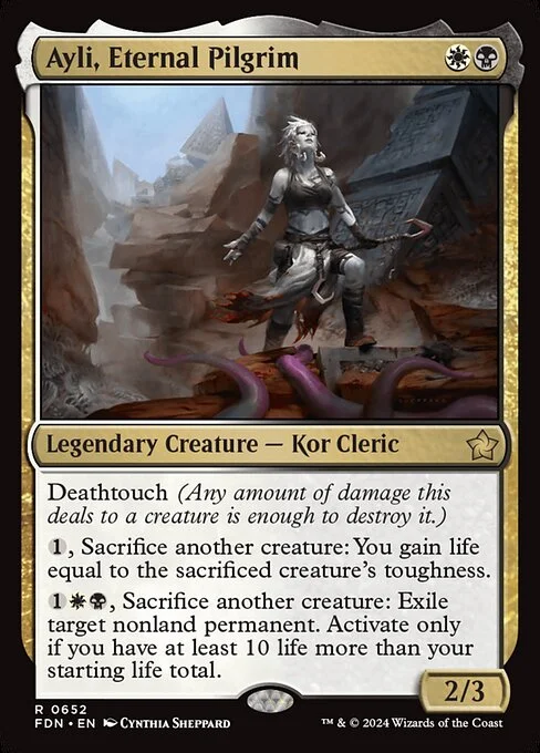 Ayli, Eternal Pilgrim, carta Magic di tipo Legendary Creature — Kor Cleric illustrata da Cynthia Sheppard
