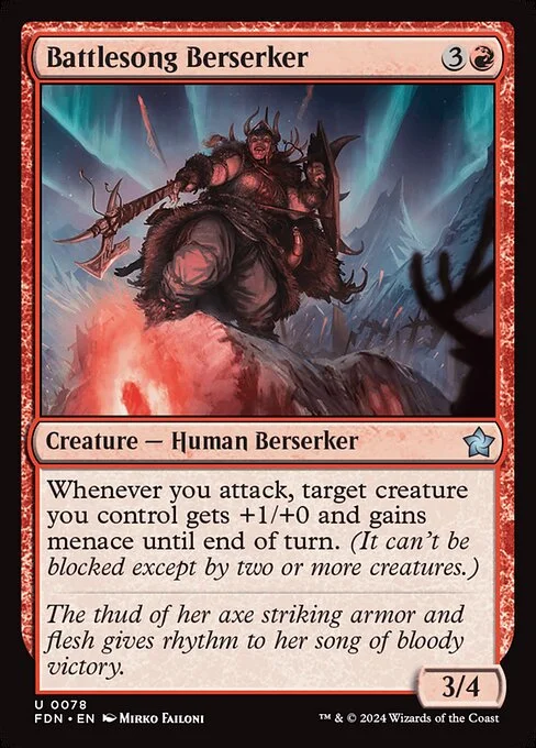 Battlesong Berserker, carta Magic di tipo Creature — Human Berserker illustrata da Mirko Failoni