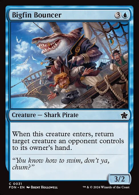 Bigfin Bouncer, carta Magic di tipo Creature — Shark Pirate illustrata da Brent Hollowell
