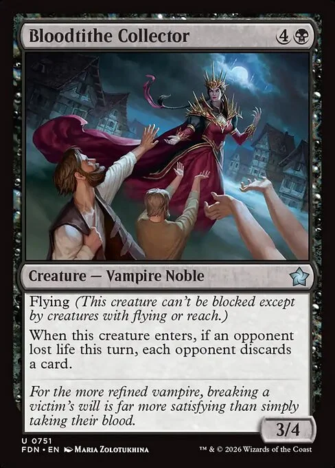 Bloodtithe Collector, carta Magic di tipo Creature — Vampire Noble illustrata da Maria Zolotukhina
