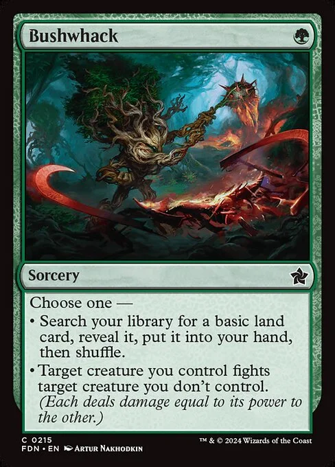 Bushwhack, carta Magic di tipo Sorcery illustrata da Artur Nakhodkin