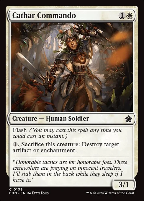 Cathar Commando, carta Magic di tipo Creature — Human Soldier illustrata da Evyn Fong