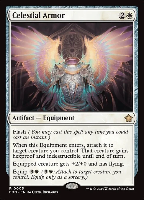 Celestial Armor, carta Magic di tipo Artifact — Equipment illustrata da Olena Richards