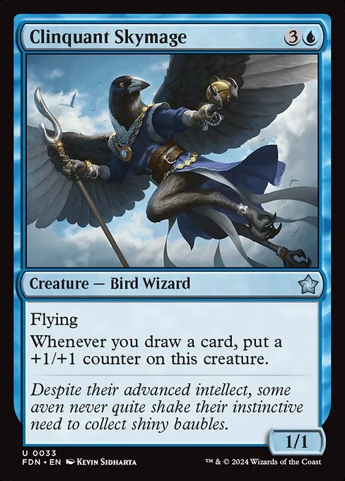 Clinquant Skymage, carta Magic di tipo Creature — Bird Wizard illustrata da Kevin Sidharta