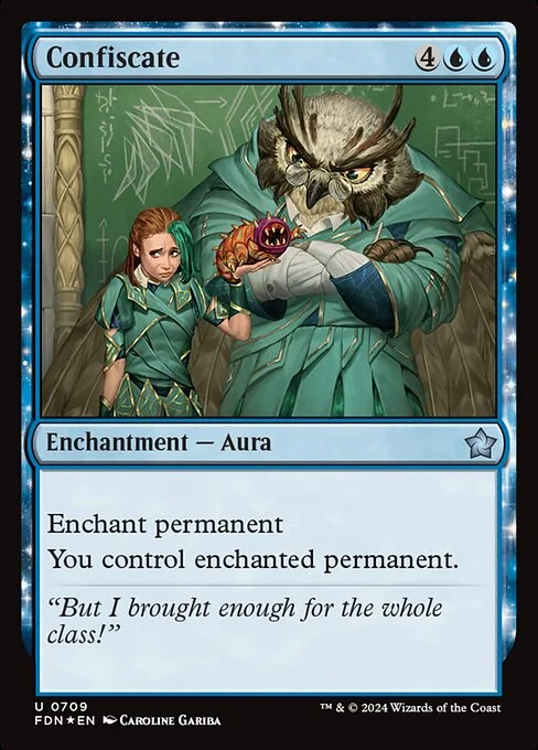 Confiscate, carta Magic di tipo Enchantment — Aura illustrata da Caroline Gariba