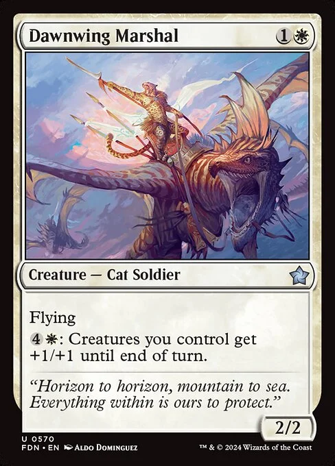 Dawnwing Marshal, carta Magic di tipo Creature — Cat Soldier illustrata da Aldo Domínguez